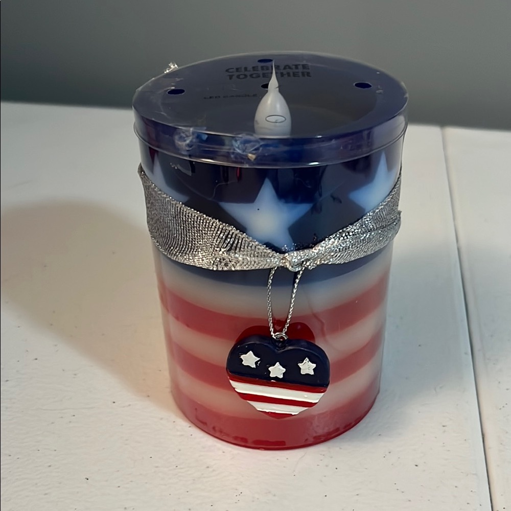 Patriotic Candle with Silver Ribbon
